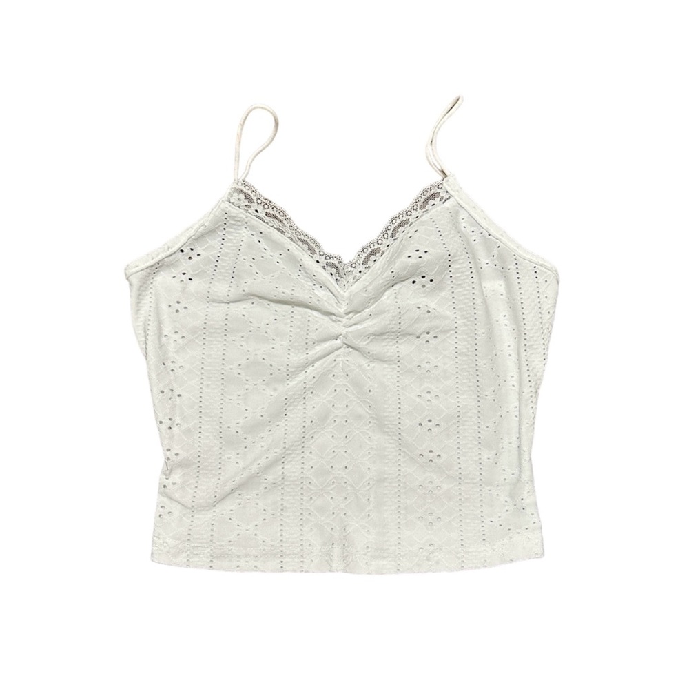white eyelet lace trim tank